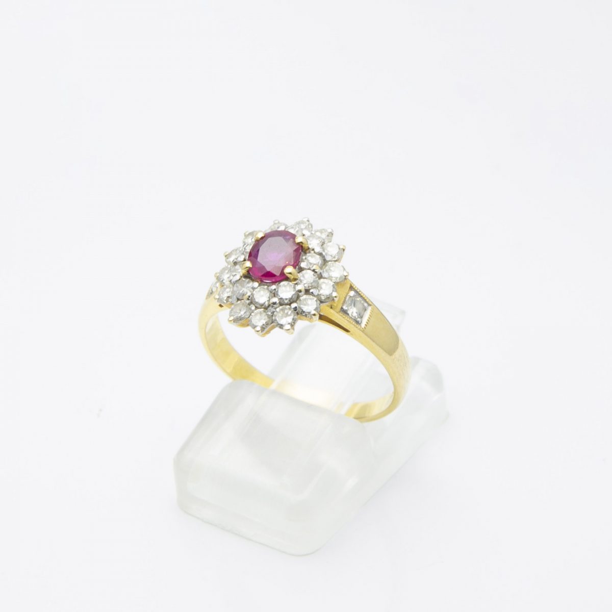 Gold Diamonds Ring with Red Stone
